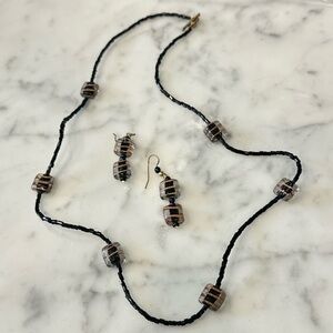 Black and Gold Beaded Necklace and Earring Set